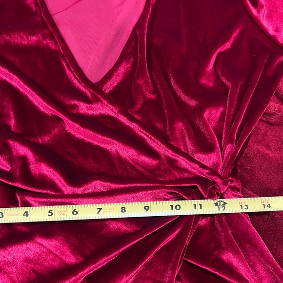 vintage red burgundy maxi dress velvet long sleeve deep v front slit wrap formal - Picture 8 of 10